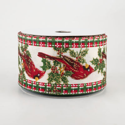 2.5" Cardinal Plaid Edge Ribbon: Ivory (10 Yards)