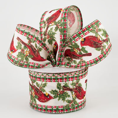 2.5" Cardinal Plaid Edge Ribbon: Ivory (10 Yards)