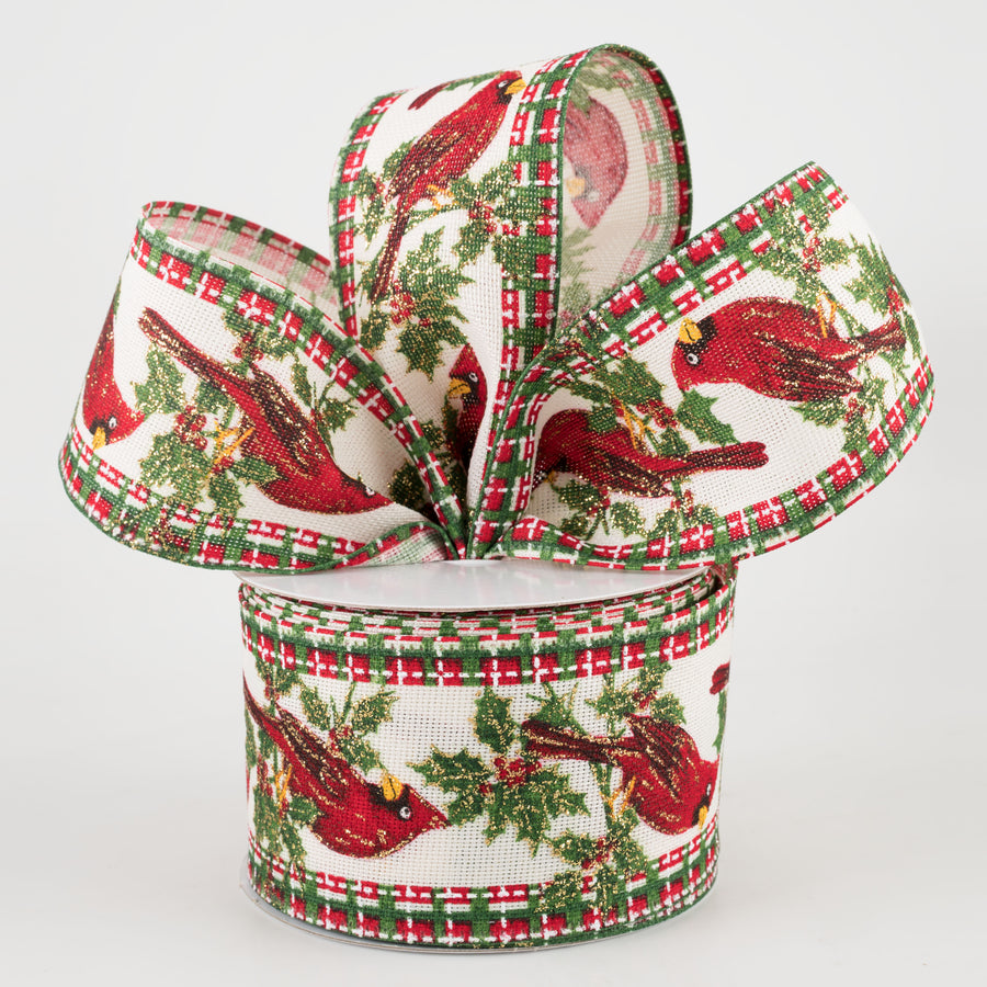 2.5" Cardinal Plaid Edge Ribbon: Ivory (10 Yards)