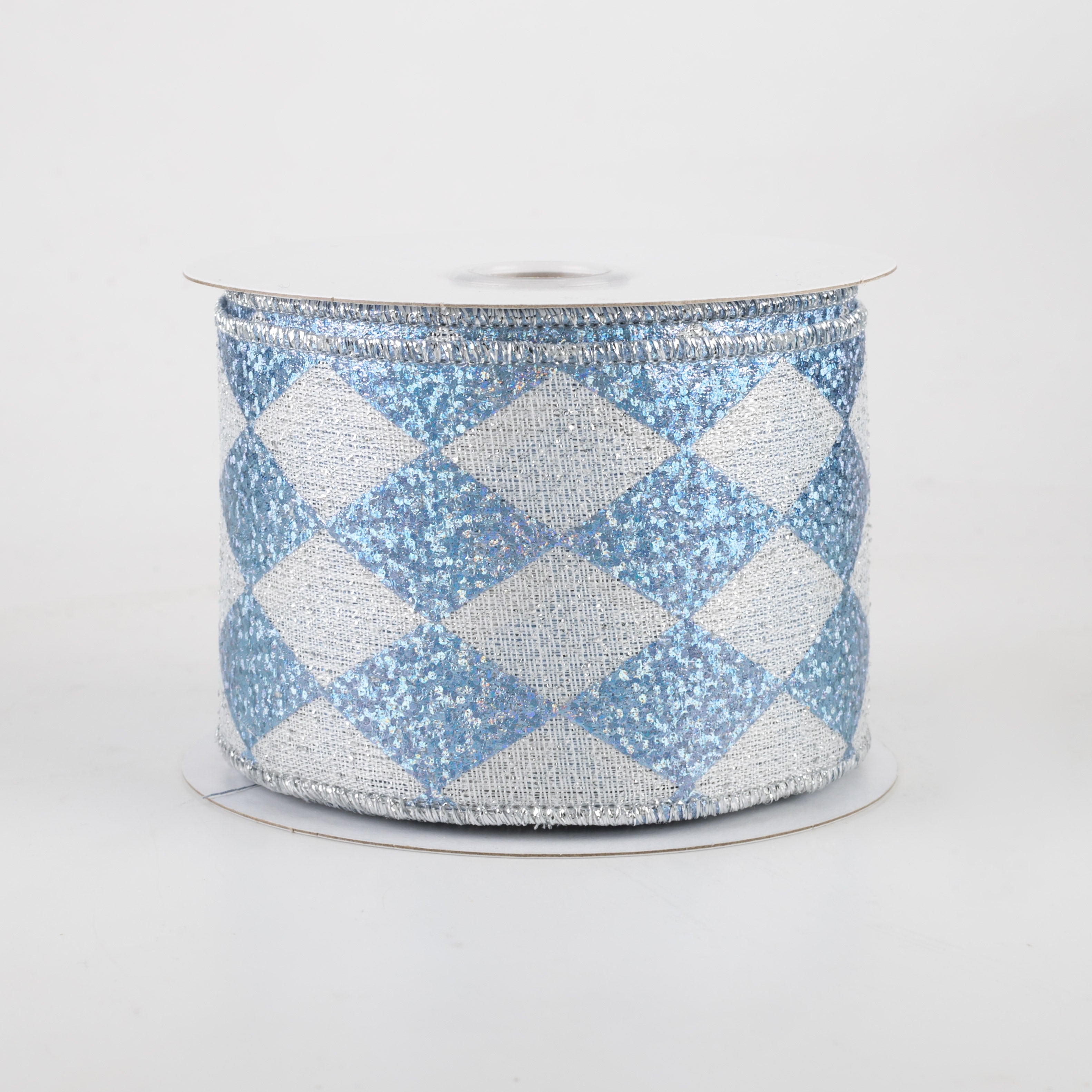 2.5" Holographic Harlequin Ribbon: Silver & Light Blue (10 Yards)