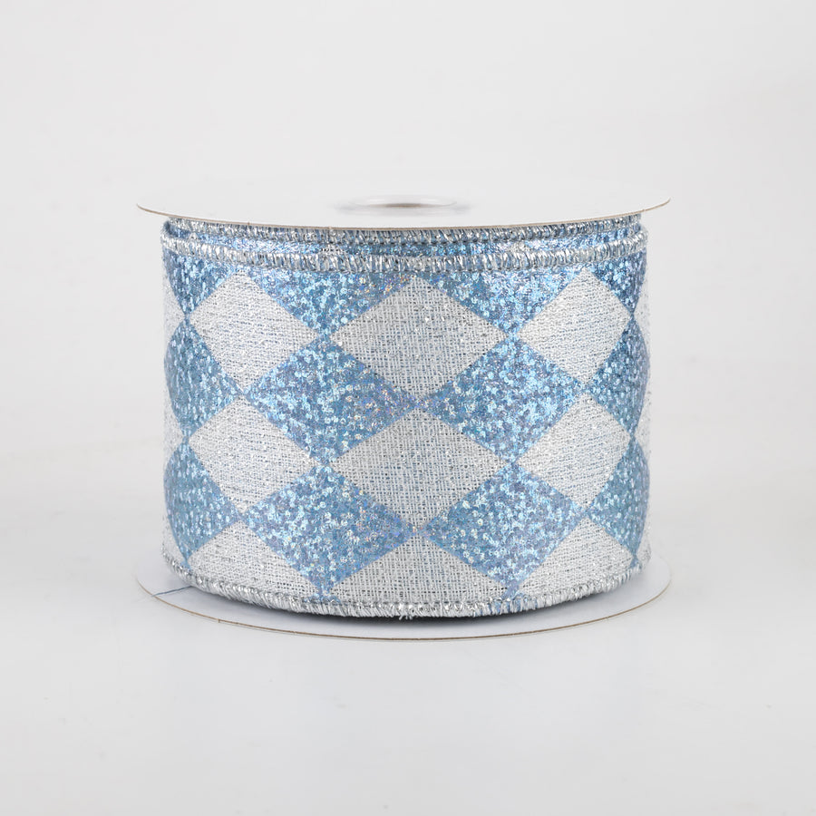 2.5" Holographic Harlequin Ribbon: Silver & Light Blue (10 Yards)