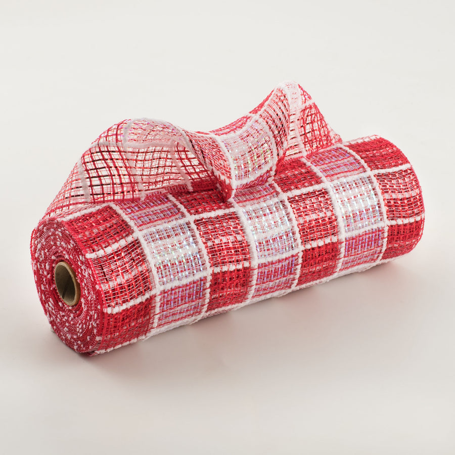 10" Fuzz Snow Check Mesh: Red, White, Iridescent
