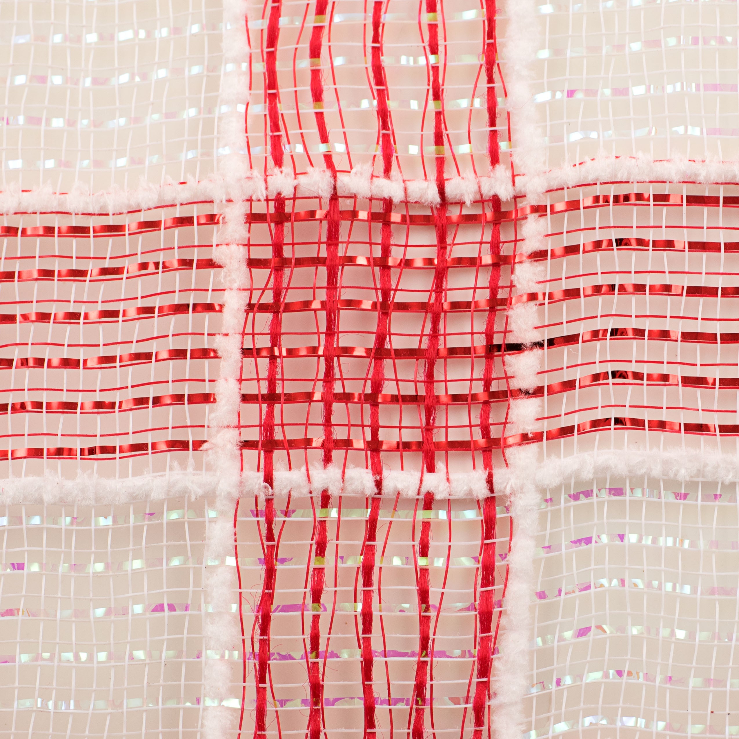 10" Fuzz Snow Check Mesh: Red, White, Iridescent