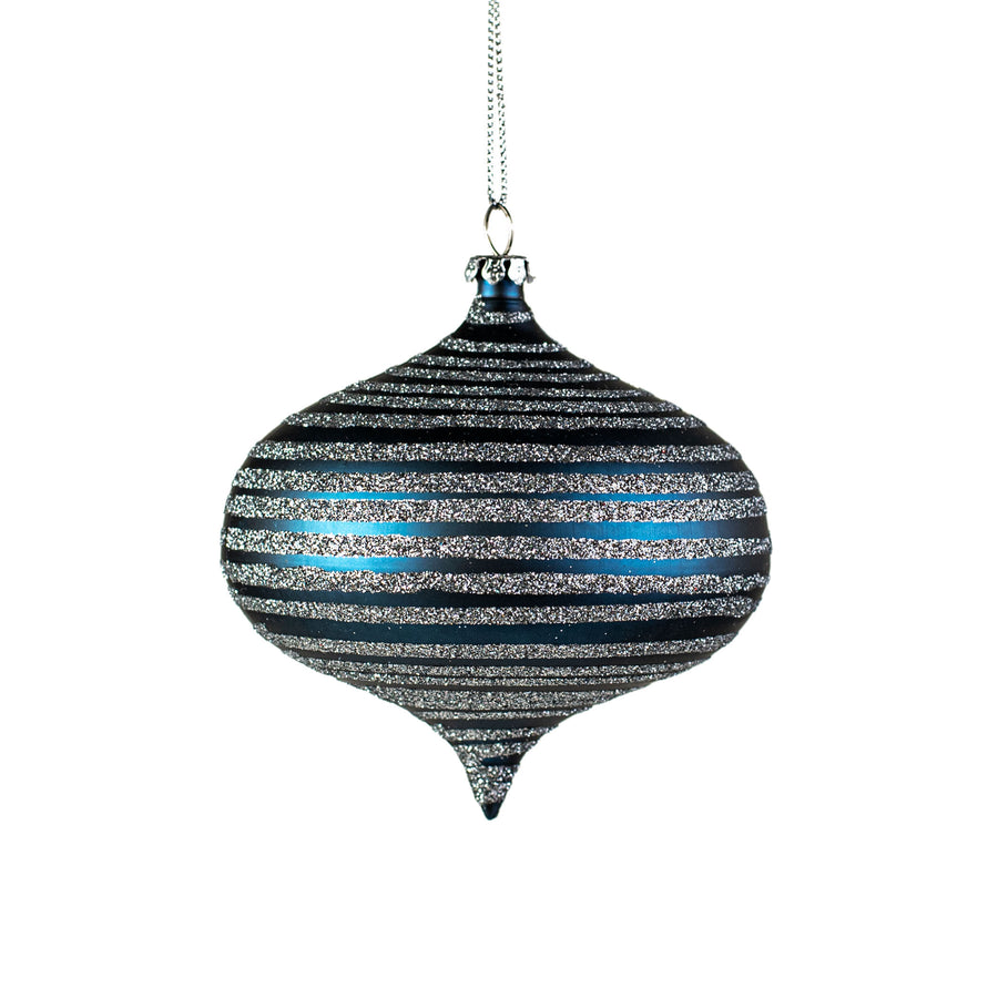 4" Glitter Stripe Onion Ornament: Blue Platinum