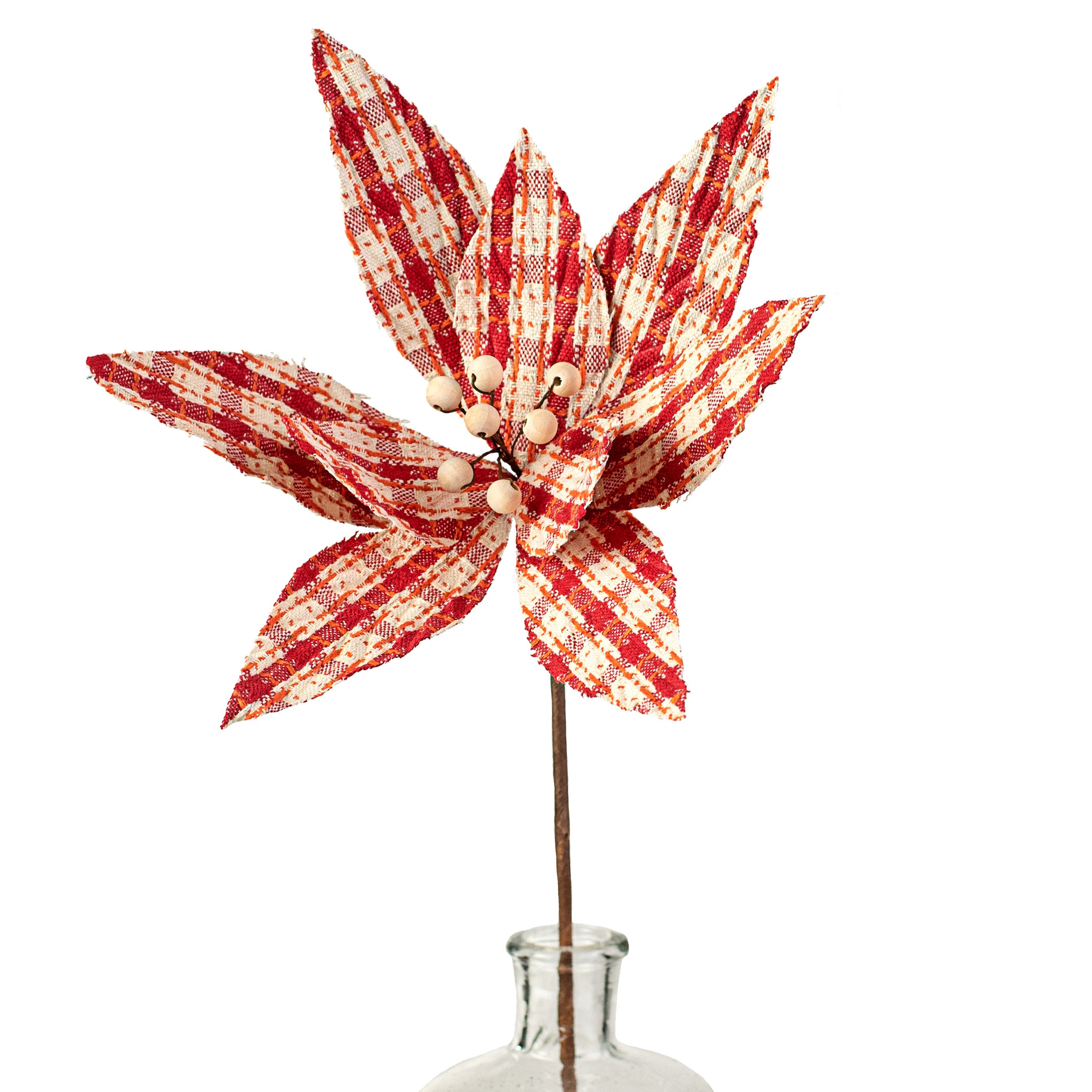 22" Check Poinsettia Stem: Red & Natural