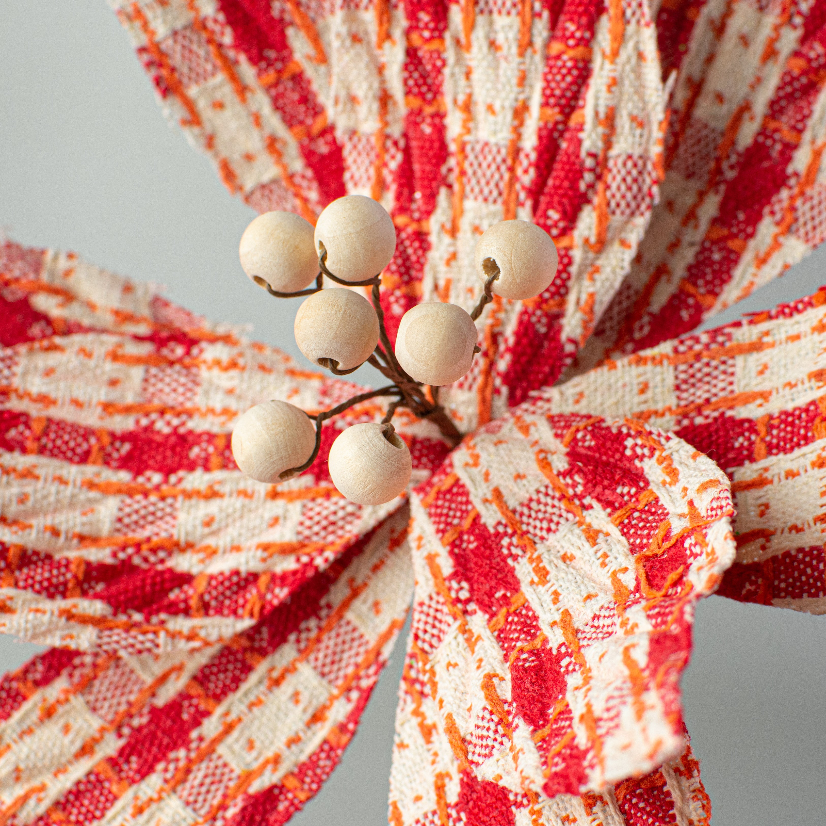 22" Check Poinsettia Stem: Red & Natural