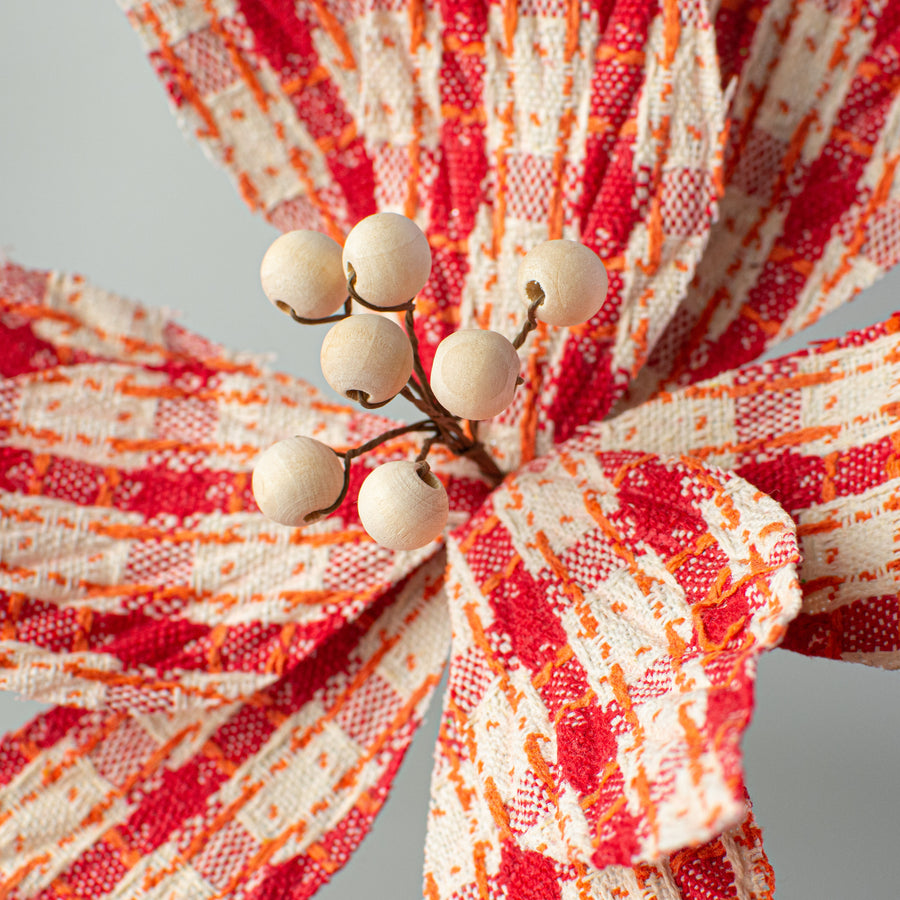 22" Check Poinsettia Stem: Red & Natural