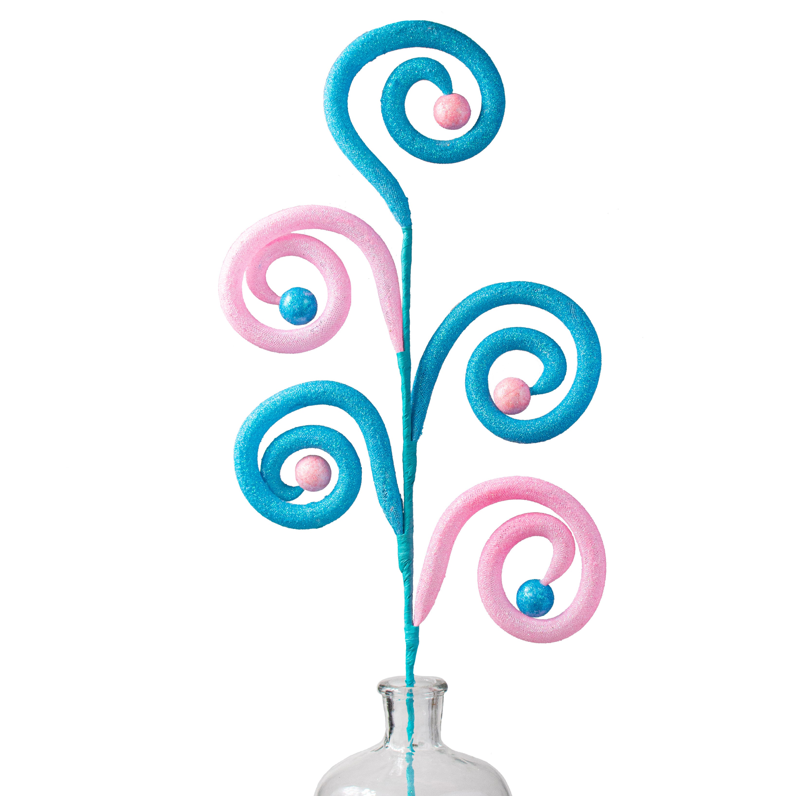 28" Large Glitter Curl Ball Spray: Pink & Blue