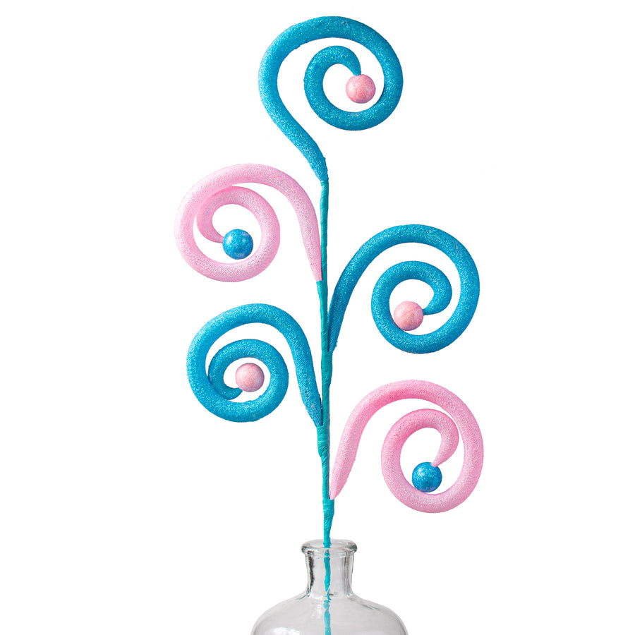 28" Large Glitter Curl Ball Spray: Pink & Blue