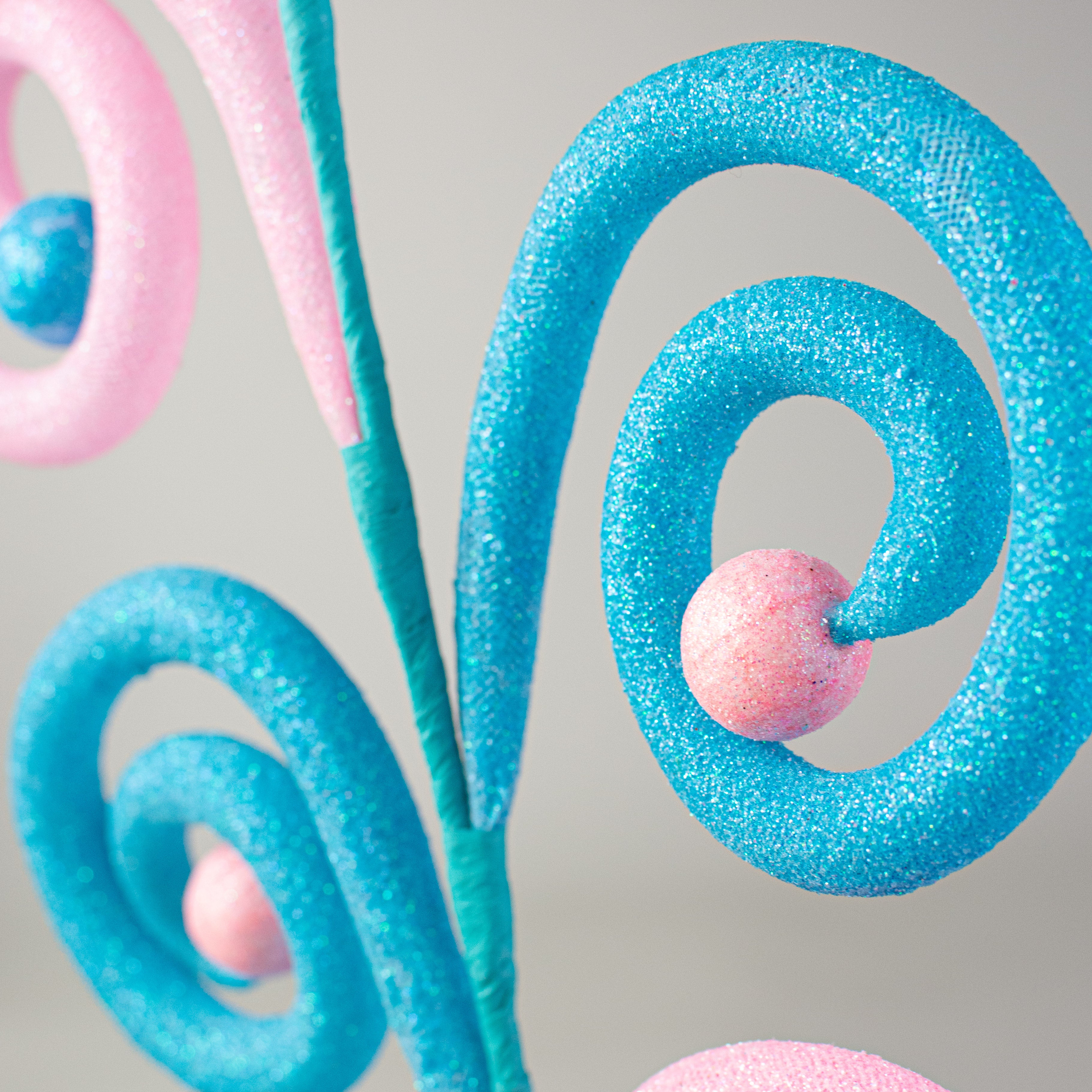 28" Large Glitter Curl Ball Spray: Pink & Blue