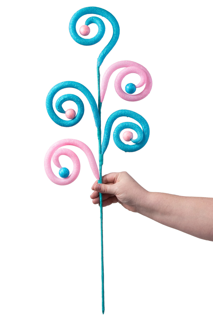 28" Large Glitter Curl Ball Spray: Pink & Blue