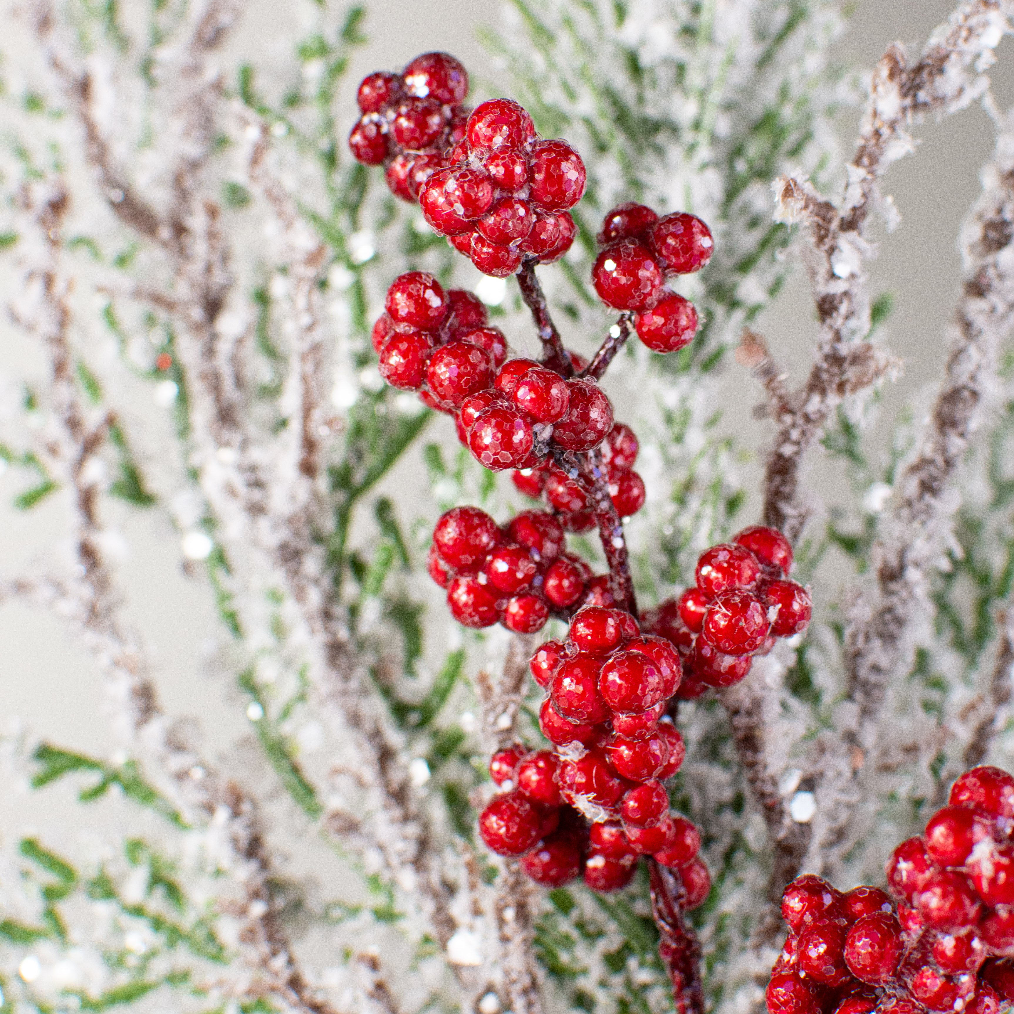 17" Snow Berry Cypress Pick