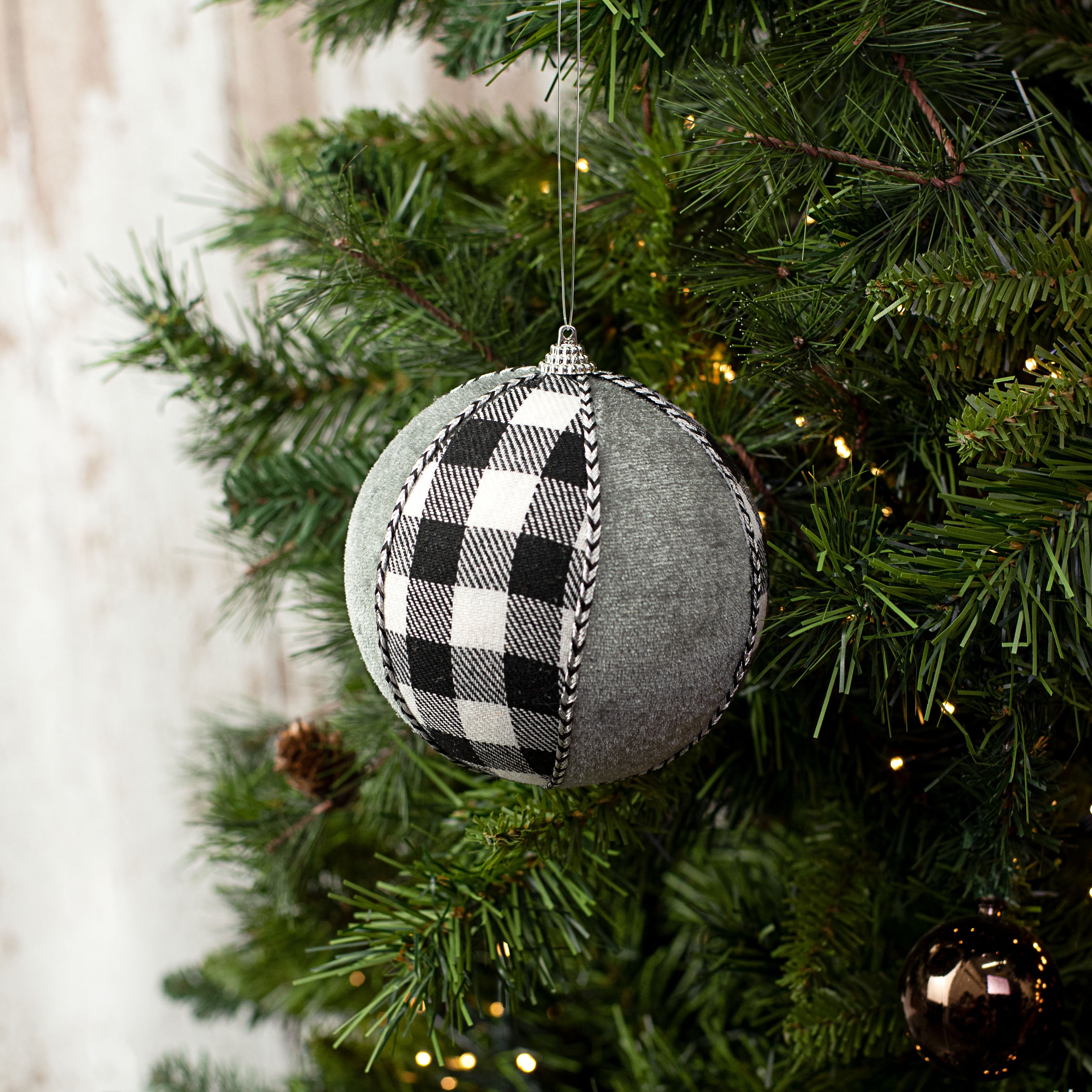 5" Gingham & Velvet Ball Ornament