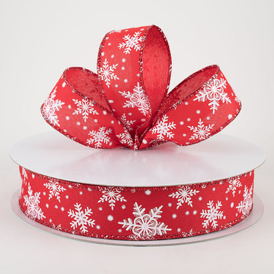 1.5" Iridescent Snowflake Ribbon: Red (50 Yards)