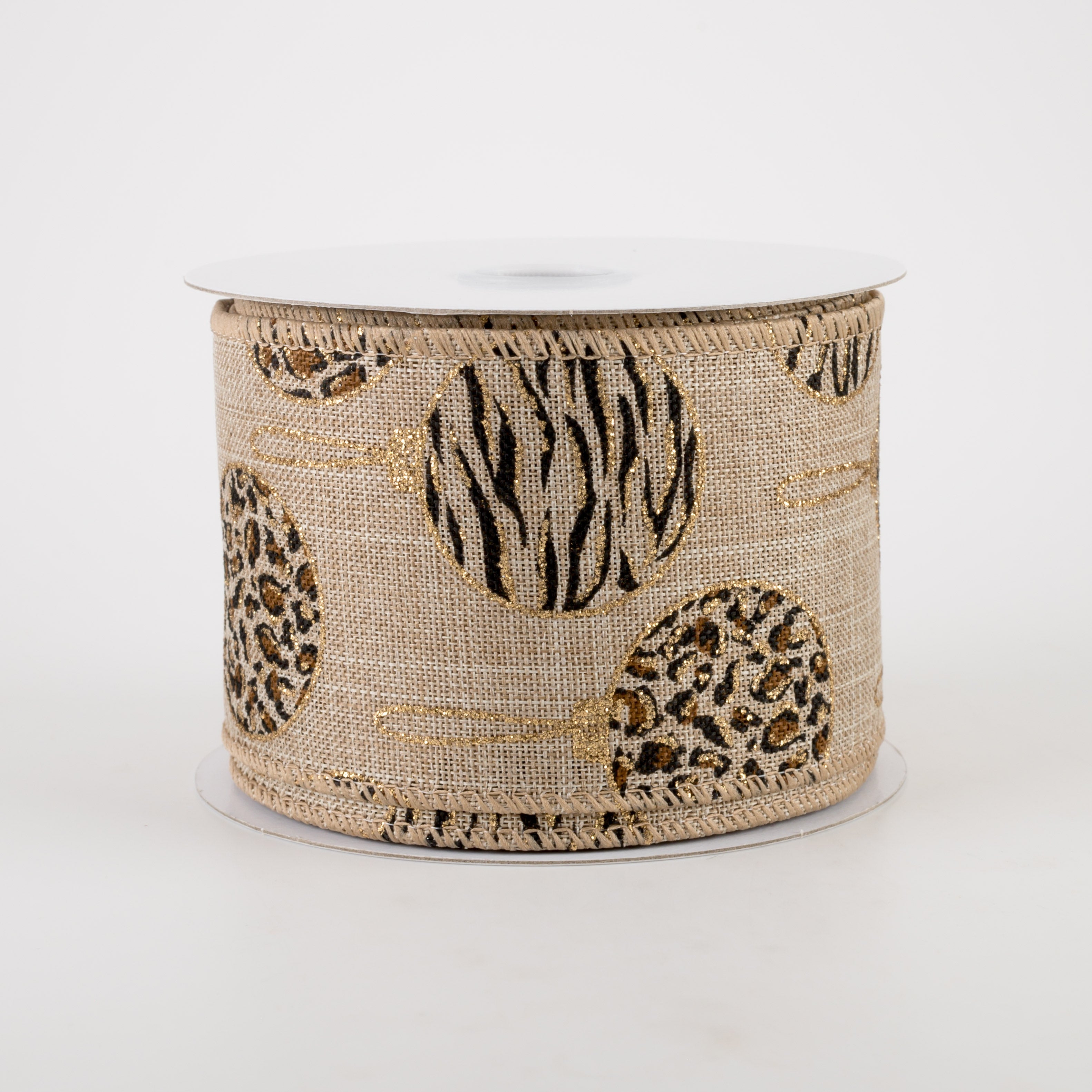 2.5" Natural Linen Animal Print Ornaments Ribbon (10 Yards)