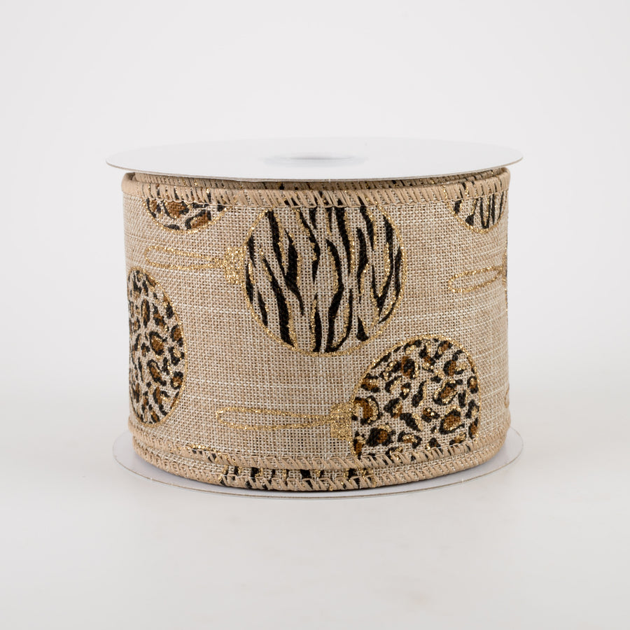 2.5" Natural Linen Animal Print Ornaments Ribbon (10 Yards)