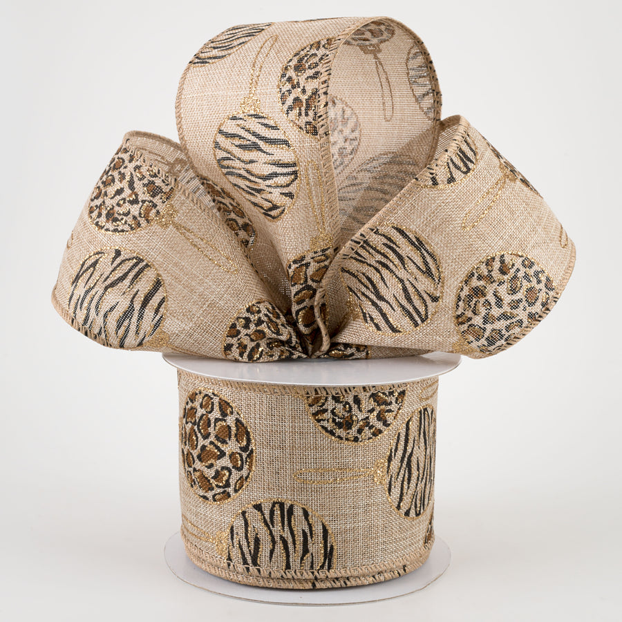 2.5" Natural Linen Animal Print Ornaments Ribbon (10 Yards)