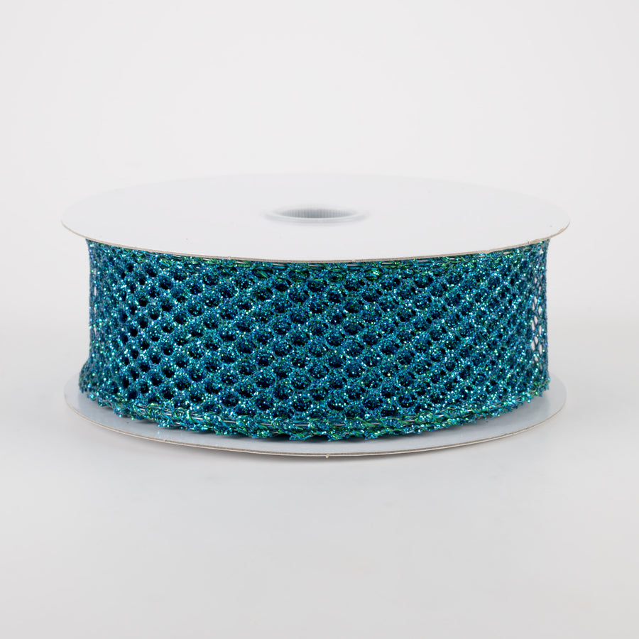 1.5" Glitter Netting Ribbon: Peacock Blue (10 Yards)