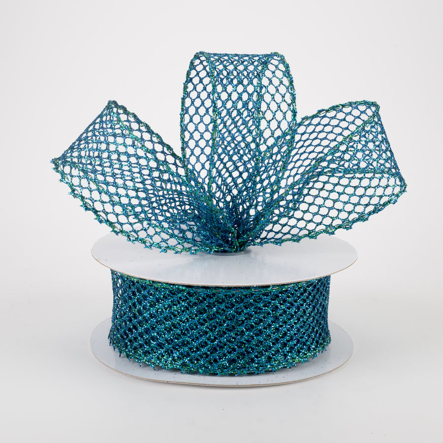1.5" Glitter Netting Ribbon: Peacock Blue (10 Yards)