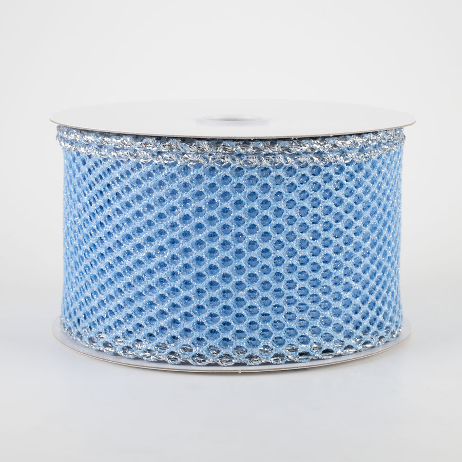 2.5" Glitter Netting Ribbon: Periwinkle with Silver Edge (10 Yards)