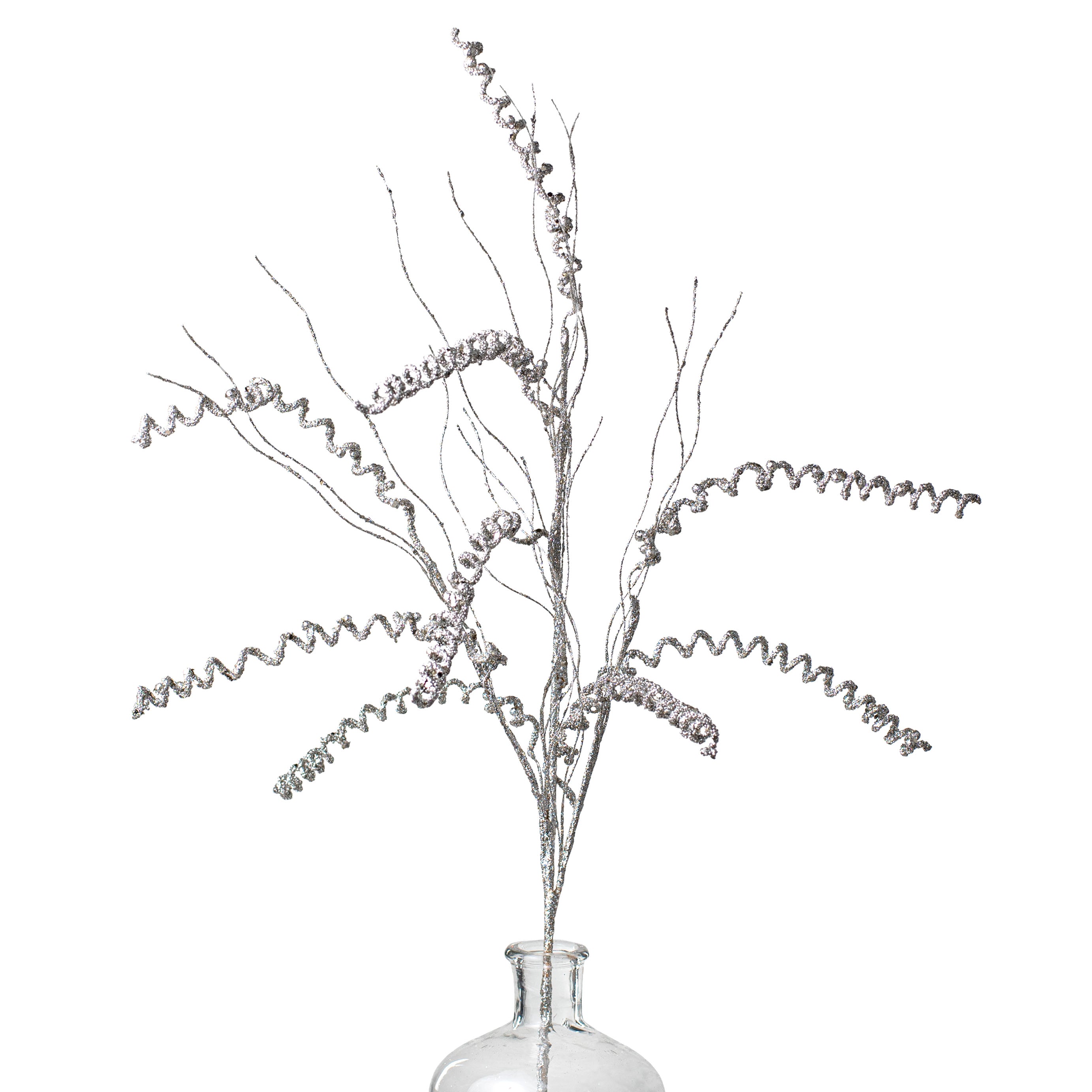 34" Glitter Spiral Grass Spray: Platinum