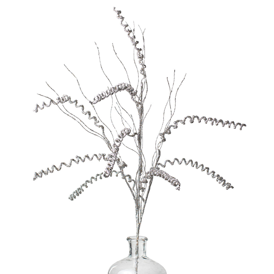 34" Glitter Spiral Grass Spray: Platinum