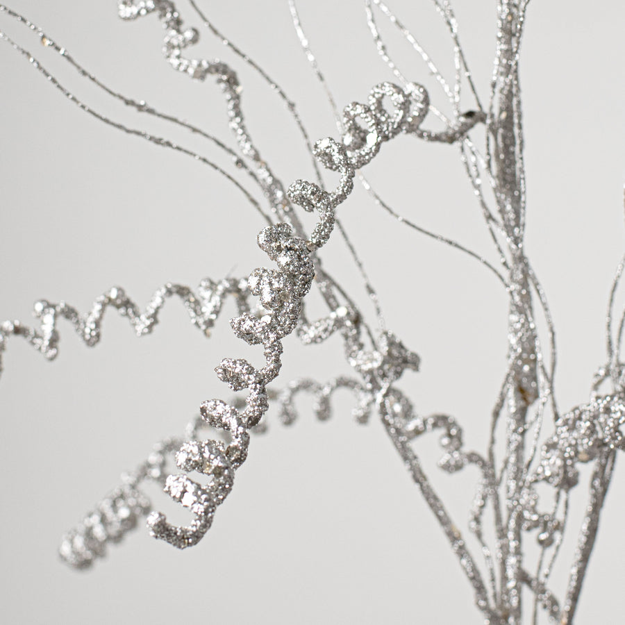 34" Glitter Spiral Grass Spray: Platinum
