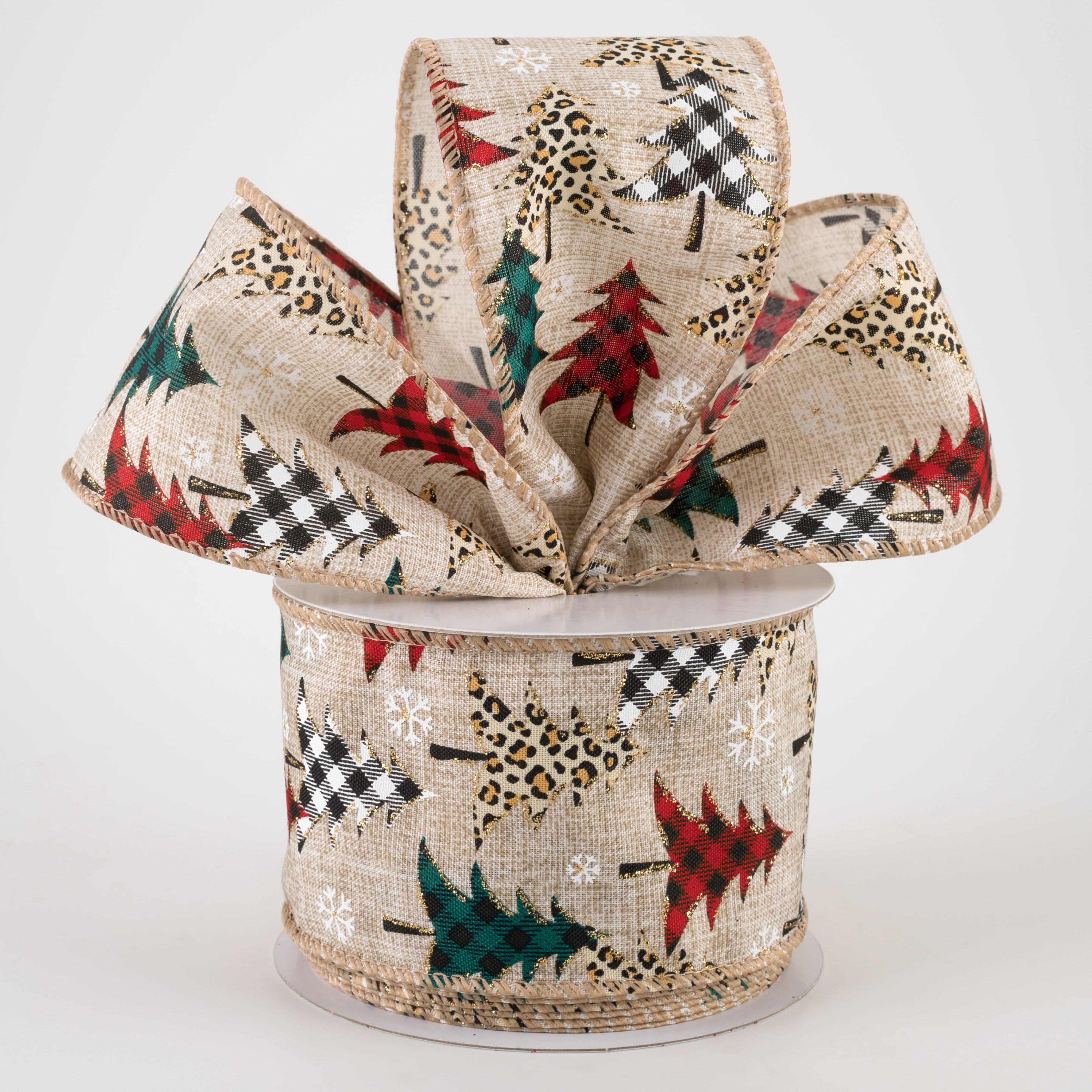 2.5" Patterned Cheetah Buffalo Plaid Tree Ribbon (10 Yards)