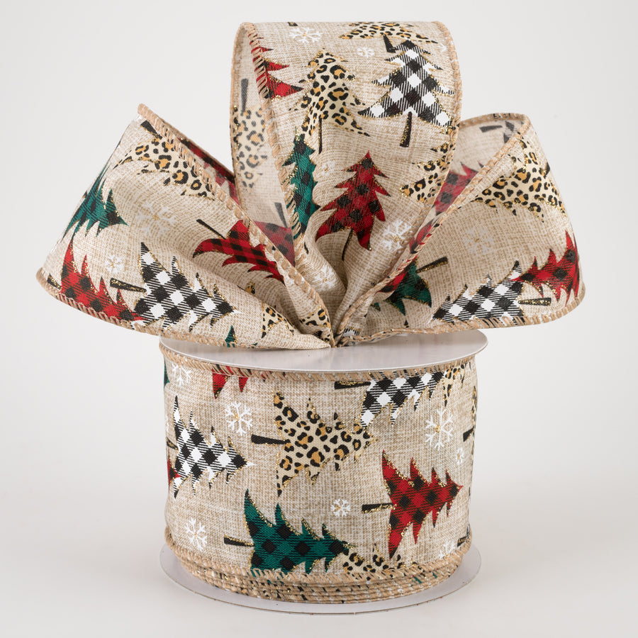 2.5" Patterned Cheetah Buffalo Plaid Tree Ribbon (10 Yards)