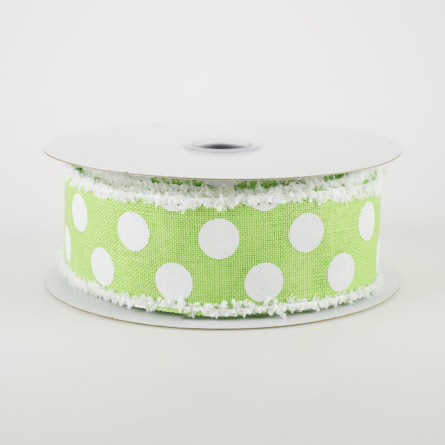 1.5" Medium Polka Dots Fuzzy Edge Ribbon: Bright Green & White (10 Yards)