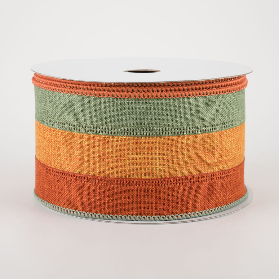 2.5" Stripe Ribbon: Rust, Pumpkin Orange, Clover Green (10 Yards)