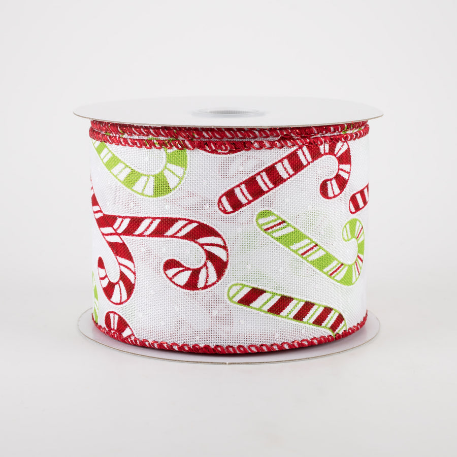 2.5" Linen Iridescent Candy Cane Ribbon: White, Red, Lime (10 Yards)