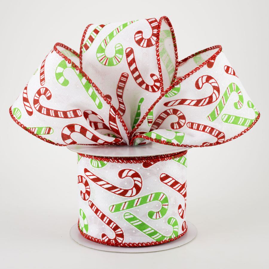2.5" Linen Iridescent Candy Cane Ribbon: White, Red, Lime (10 Yards)