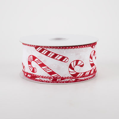 1.5" Linen Iridescent Candy Cane Ribbon: White, Red (10 Yards)