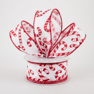 1.5" Linen Iridescent Candy Cane Ribbon: White, Red (10 Yards)