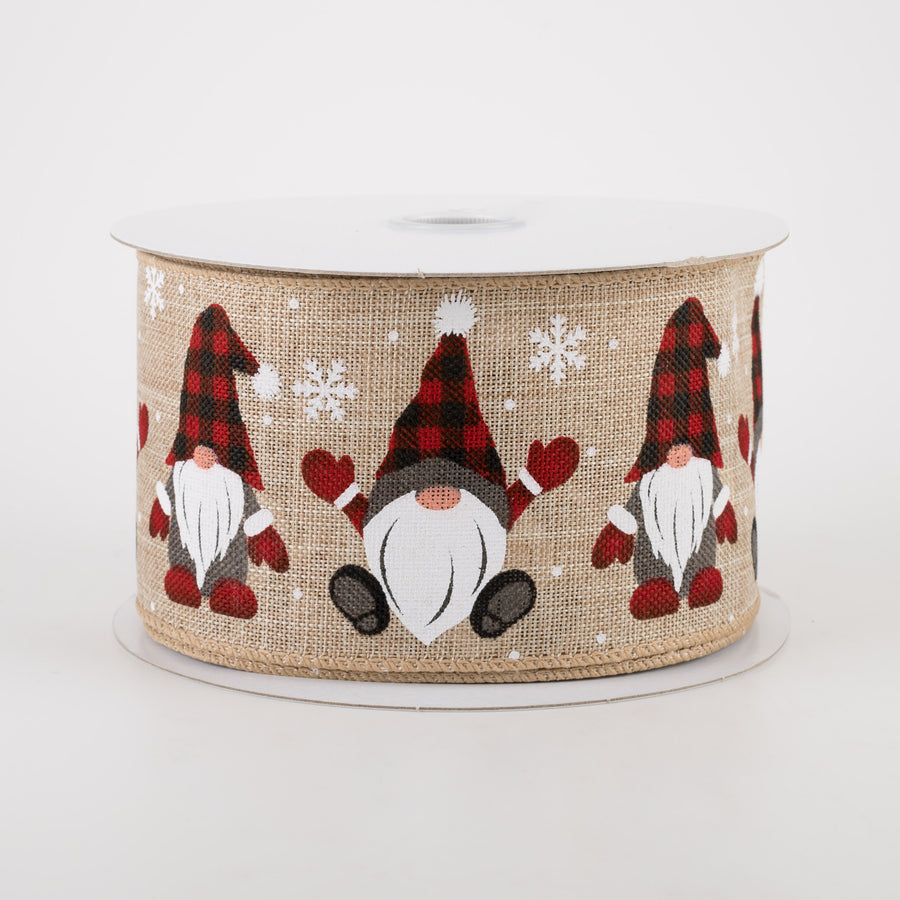 2.5" Buffalo Plaid Gnome Hat Ribbon: Natural (10 Yards)