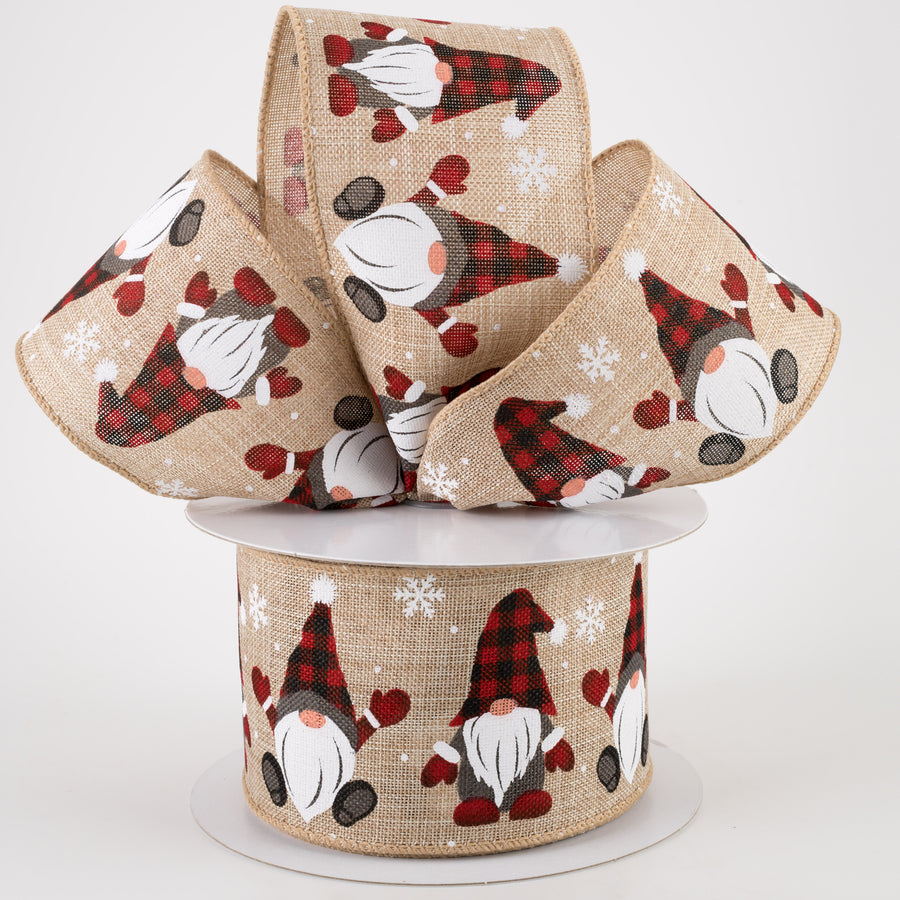 2.5" Buffalo Plaid Gnome Hat Ribbon: Natural (10 Yards)