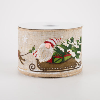 2.5" Natural Linen Gnomes on Sleigh Ribbon (10 Yards)