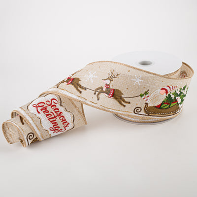 2.5" Natural Linen Gnomes on Sleigh Ribbon (10 Yards)