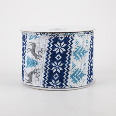 2.5" Linen Cold Sweater Ribbon: Blue (10 Yards)