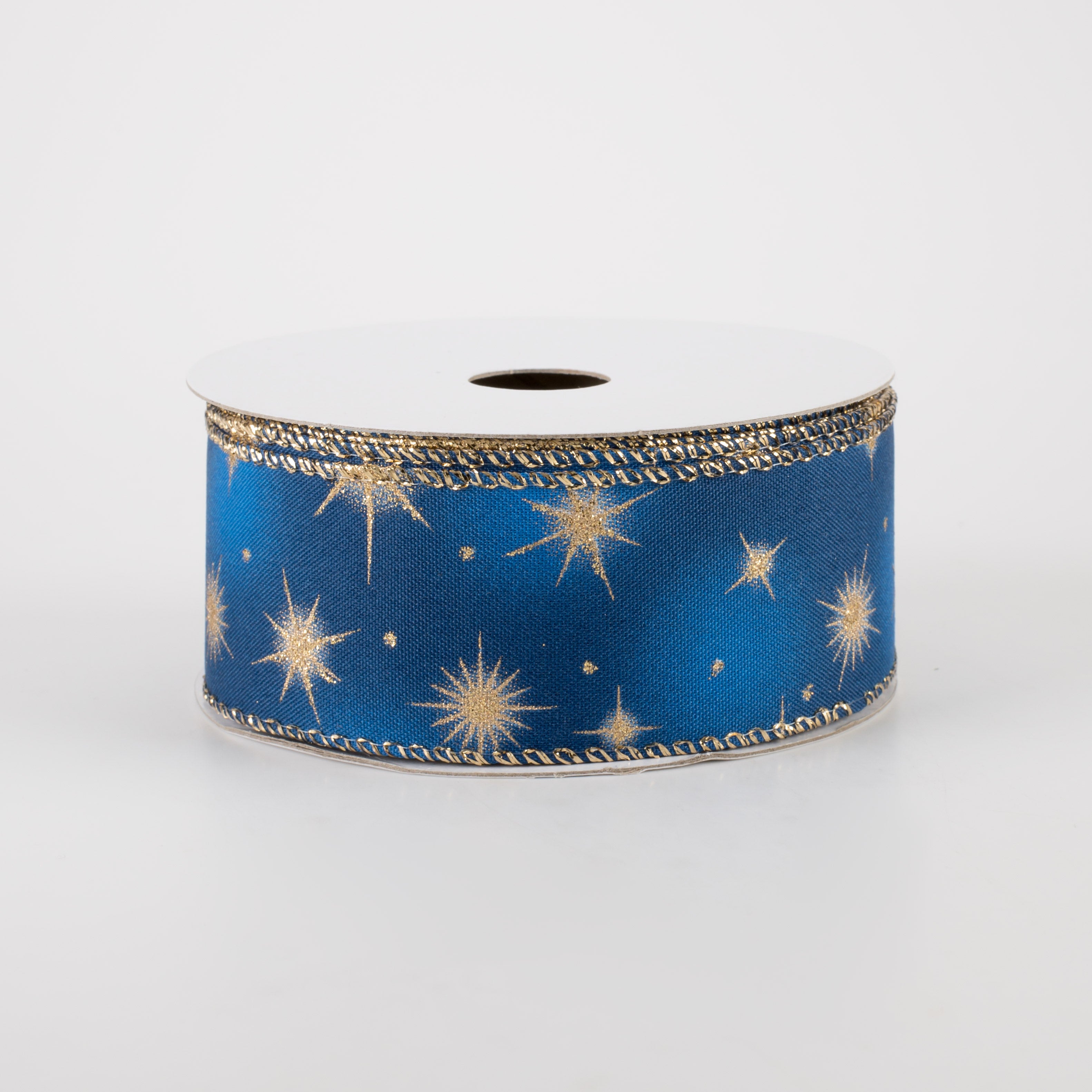 1.5" Navy Satin Skies Ribbon With Gold Stars (10 Yards)