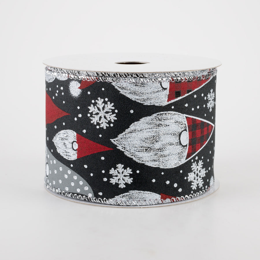 2.5" Black Satin Buffalo Plaid Gnome Ribbon (10 Yards)