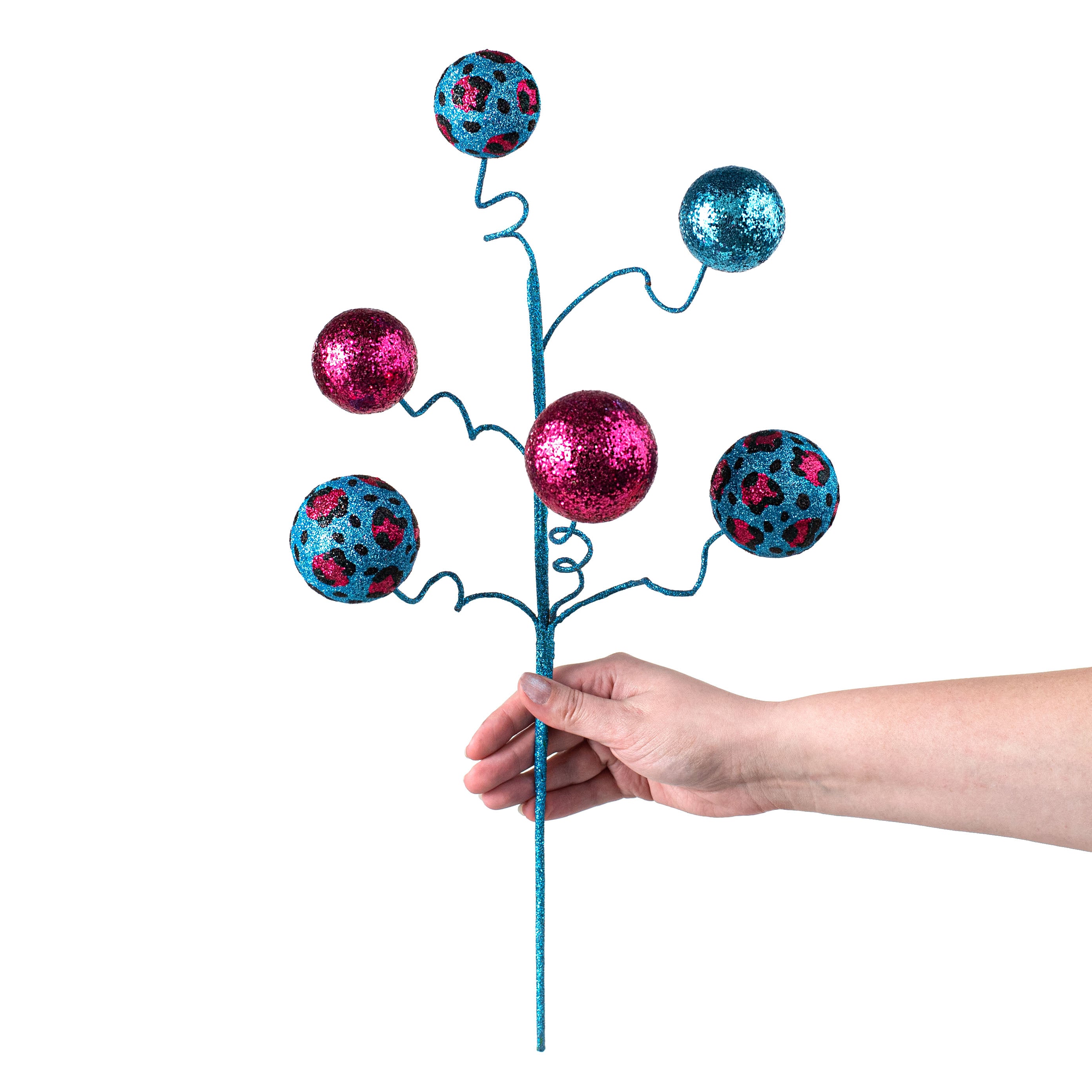 20" Leopard Print Glitter Ball Pick: Fuchsia, Turquoise, Black