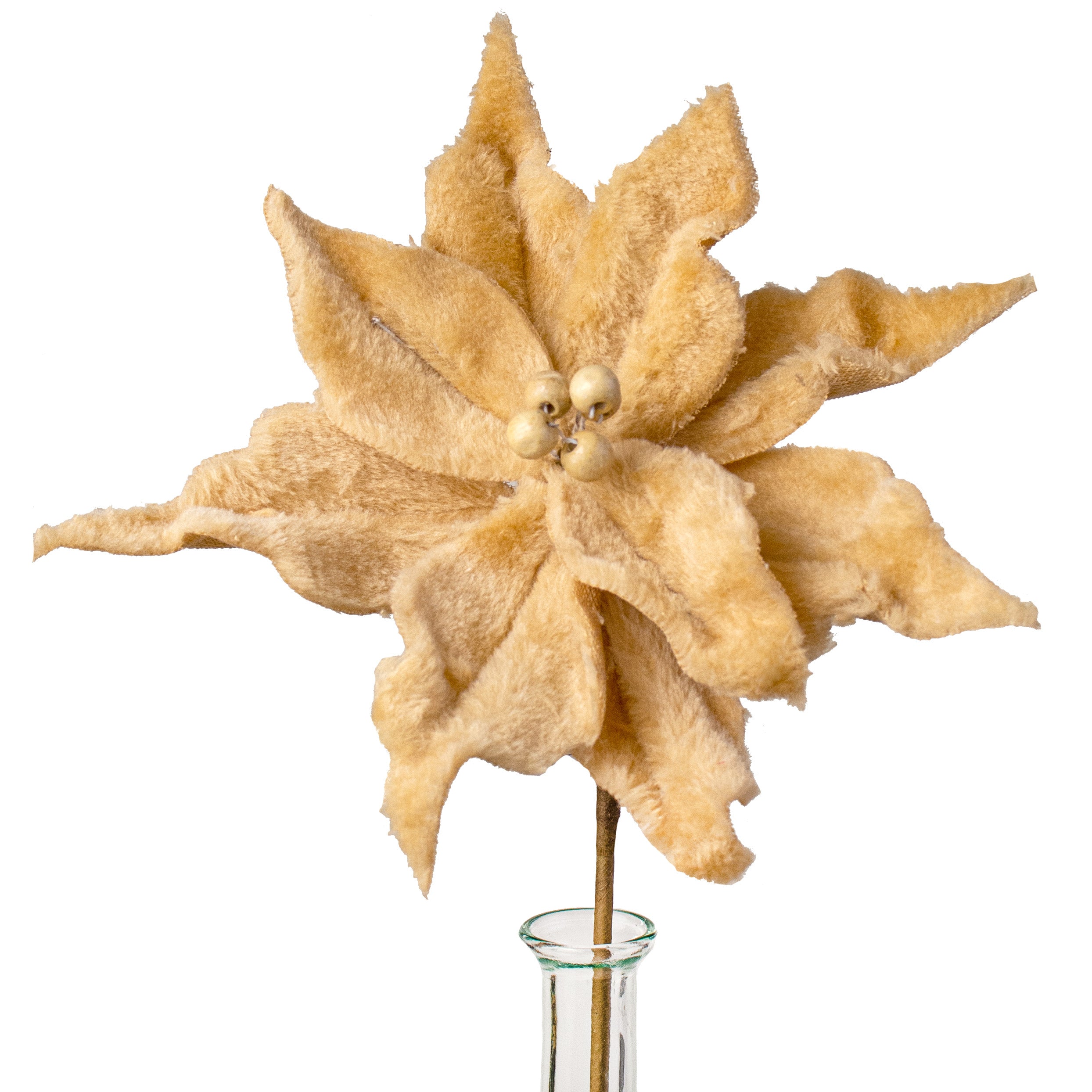 13" Felt Poinsettia Stem: Ochre Yellow