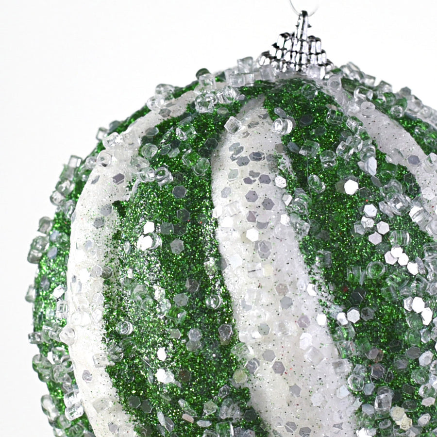 4.5" Icy Ball Ornament: Green & White