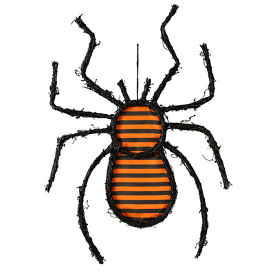 23" Grapevine Hanger: Black & Orange Stripe Spider