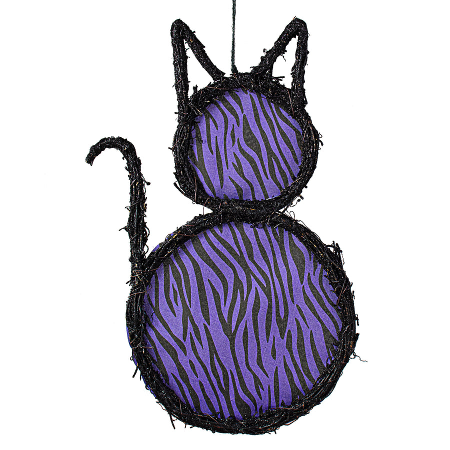 19" Grapevine Hanger: Purple Animal Stripe Cat