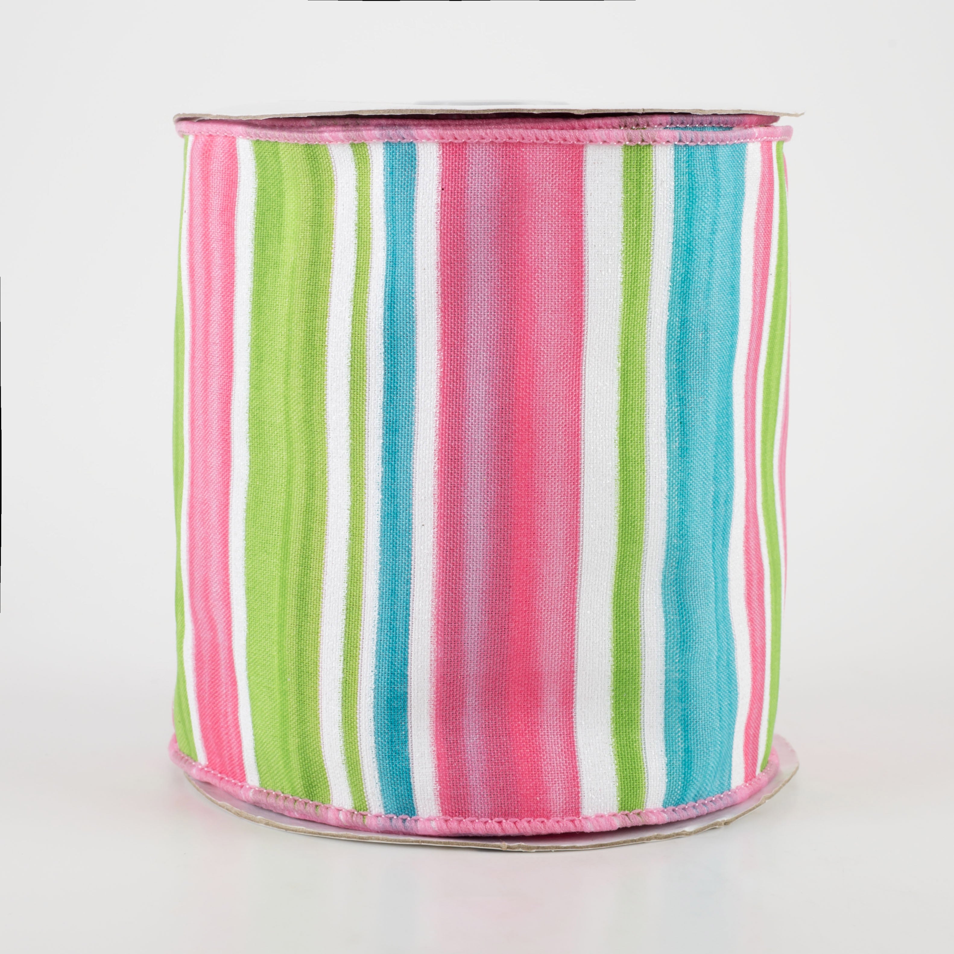 4" Multi Width Horizontal Stripe Ribbon: White, Pink, Ice Blue, Green (10 Yards)