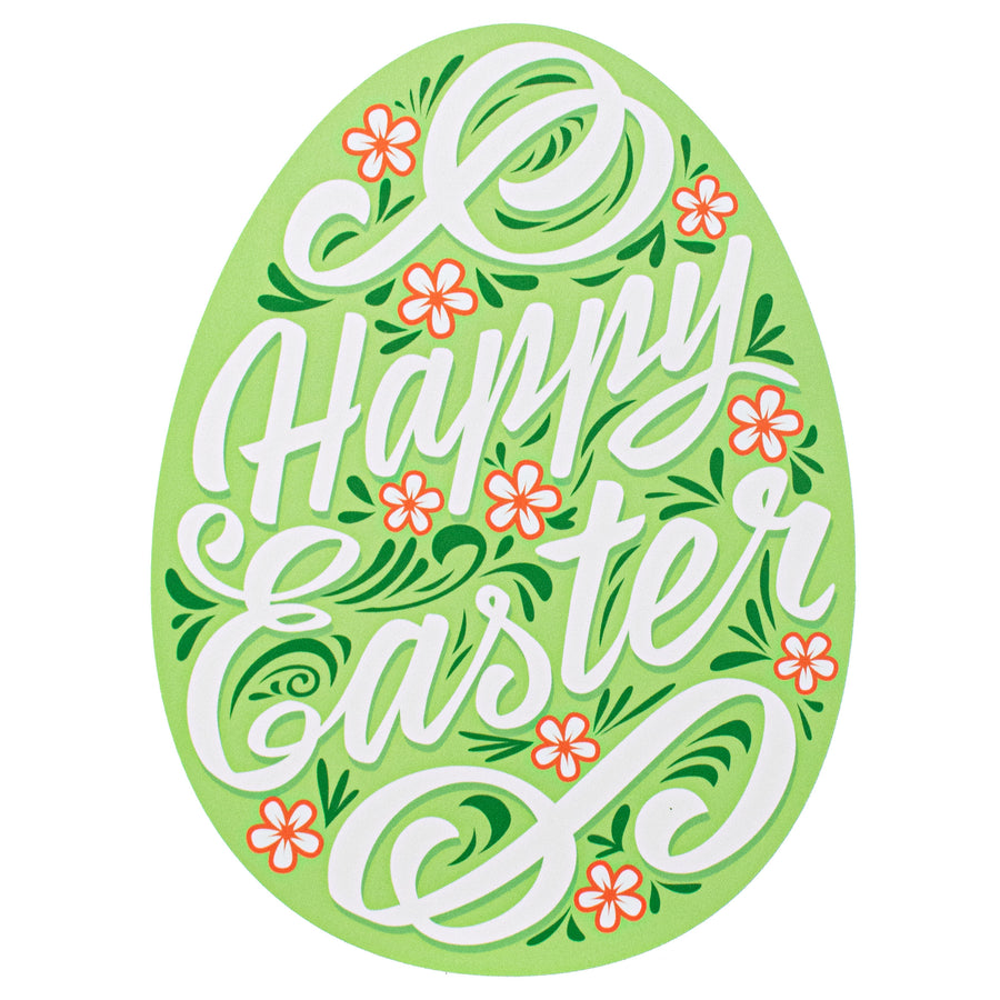 11" Waterproof Sign: Green Floral Easter Egg