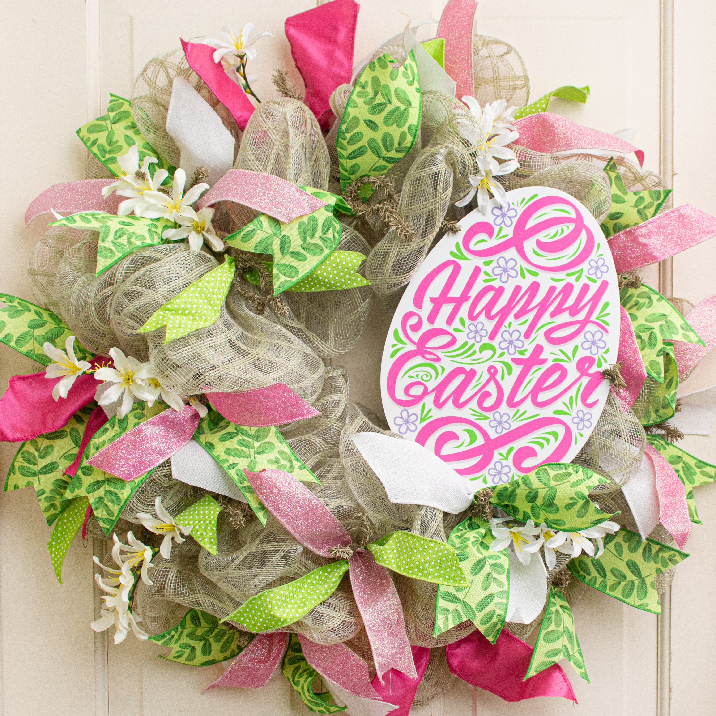 11" Waterproof Sign: White Floral Easter Egg